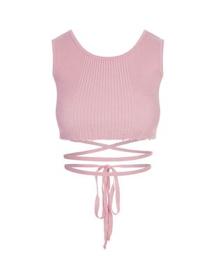 A Paper Kid Pink Ribbed Knit Crop Top With Distressed Effect