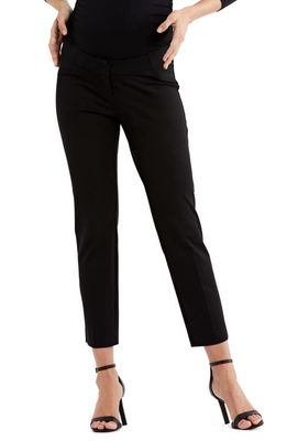 A PEA IN THE POD Curie Maternity Side Panel Slim Cotton Blend Ankle Trousers in Black