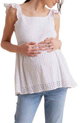 A PEA IN THE POD Flutter Sleeve Maternity Peplum Top in Optic White