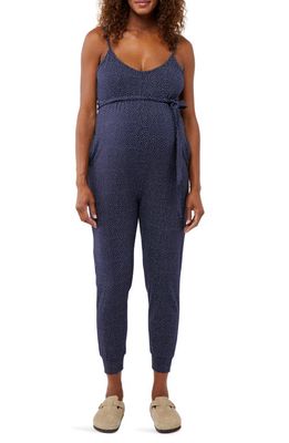 A PEA IN THE POD Luxe Maternity Jumpsuit in Navy Ditsy