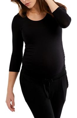 A PEA IN THE POD Luxessentials Ruched Three-Quarter Sleeve Maternity/Postpartum Top in Black