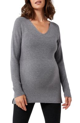 A PEA IN THE POD Rib V-Neck Maternity Sweater in Heather Grey
