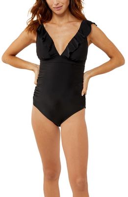 A PEA IN THE POD Ruffle One-Piece Maternity Swimsuit in Black