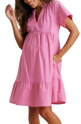 A PEA IN THE POD Tiered Cotton Maternity Dress in Wild Orchid