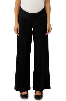 A PEA IN THE POD Under Belly Maternity Wide Leg Crepe Pants in Black