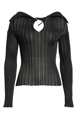 A. Roege Hove Ara Cutout Off the Shoulder Cotton Blend Rib Sweater in Black