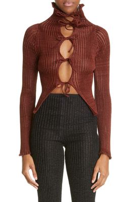 A. Roege Hove Patricia Sheer Rib Organic Cotton Blend Crop Cardigan in Chestnut