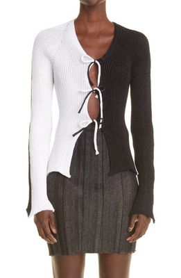 A. Roege Hove Sofie Colorblock Tie Front Cardigan in Black /Optic White