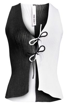 A. Roege Hove Sofie Colorblock Tie Front Sleeveless Cardigan in Black/Optic White