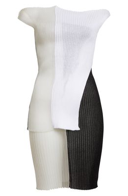 A. Roege Hove Sofie Sheer Ribbed Asymmetric Minidress in Black/Optic White