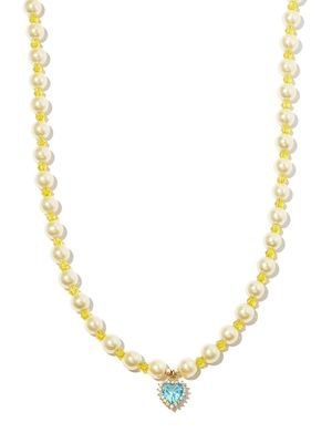 A Sinner in Pearls 18kt yellow gold blue heart pendant pearl necklace