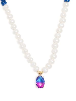 A Sinner in Pearls pearl shell bead crystal pendant necklace - Blue