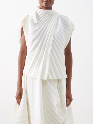 A.w.a.k.e. Mode - Asymmetric-front Pleated Crepe Top - Womens - Ivory