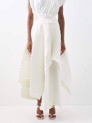 A.w.a.k.e. Mode - Asymmetric-hem Pleated Crepe Skirt - Womens - Ivory