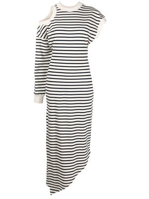 A.W.A.K.E. Mode asymmetric single-sleeve striped dress - White
