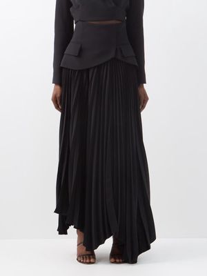 A.w.a.k.e. Mode - Basque-waist Asymmetric Pleated-crepe Skirt - Womens - Black