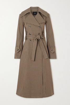 A.W.A.K.E. MODE - Belted Double-breasted Checked Cotton-blend Trench Coat - Neutrals