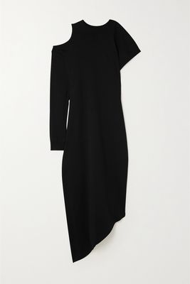 A.W.A.K.E. MODE - Cold-shoulder Asymmetric Organic Cotton-jersey Midi Dress - Black