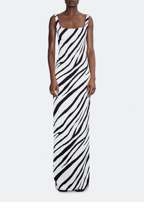 Aaliyah Zebra-Print Square-Neck Gown