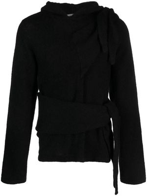 AARON ESH tie-detail chunky-knit hoodie - Black