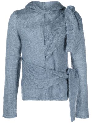 AARON ESH tie-detail chunky-knit hoodie - Blue
