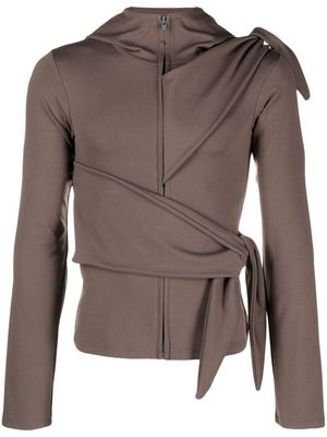 AARON ESH tie-detail zip-up hoodie - Brown