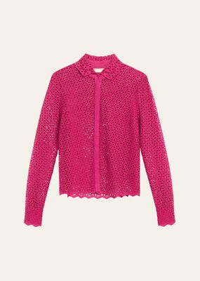 Abbott Openwork Voile Button-Front Blouse