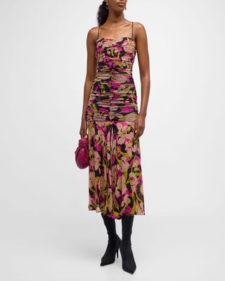 Abbronzato Sleeveless Floral Georgette Calf-Length Dress