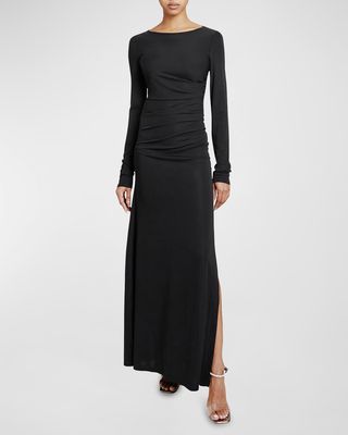 Abby Ruched A-Line Jersey Maxi Dress