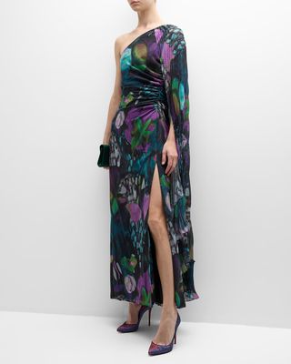 Abby Side-Slit One-Shoulder Cape Gown