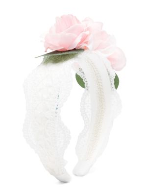 Abel & Lula floral-appliqué lace hairband - White