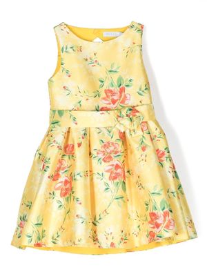 Abel & Lula floral-appliqué pleated dress - Yellow
