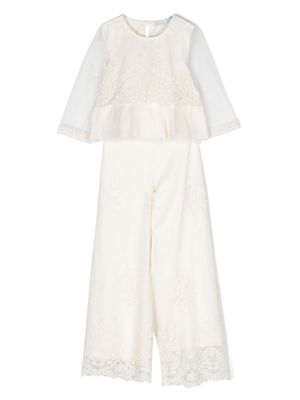 Abel & Lula floral-lace organza trousers set - White