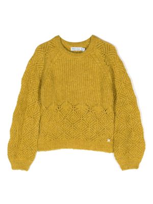 Abel & Lula logo-plaque pointelle-knit jumper - Yellow