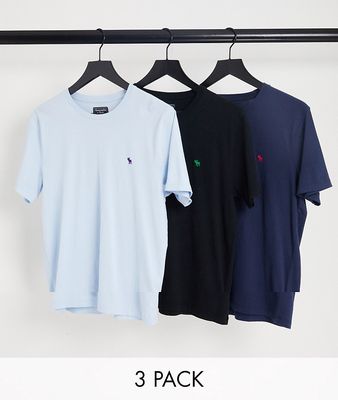 Abercrombie & Fitch 3 pack T-shirts in navy, blue and black with logo
