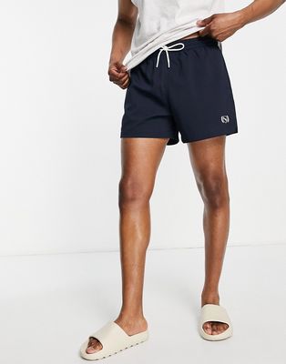Abercrombie & Fitch 5 inch icon logo relaxed fit swim shorts in blue