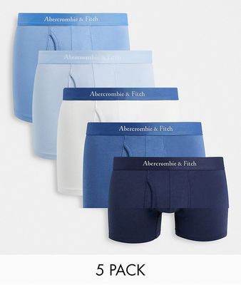 Abercrombie & Fitch 5-pack trunks logo waistband in white/blues-Multi