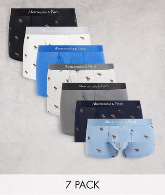 Abercrombie & Fitch 7 pack trunks with all over logo in black/gray/blue-Multi
