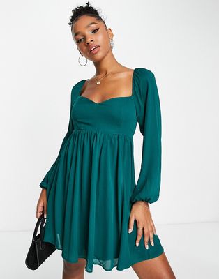 Abercrombie & Fitch babydoll a-line dress in dark green-Multi
