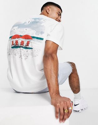 Abercrombie & Fitch center script logo and back summer print T-shirt relaxed fit in white