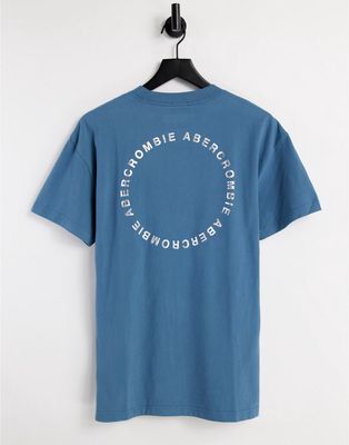 Abercrombie & Fitch circle logo back print T-shirt in light blue-Blues