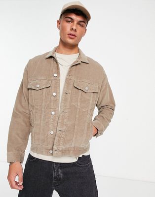 Abercrombie & Fitch cord trucker jacket in tan-Brown