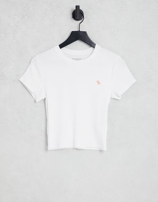Abercrombie & Fitch crop logo T-shirt in white