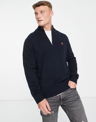 Abercrombie & Fitch icon logo half zip knit sweater in navy
