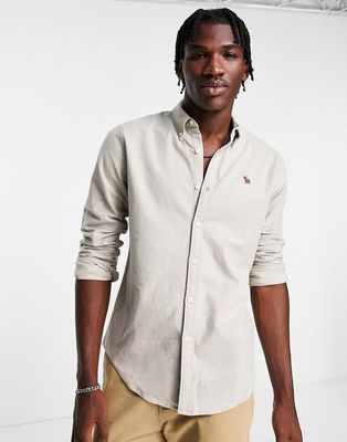 Abercrombie & Fitch icon logo oxford shirt in tan-Brown