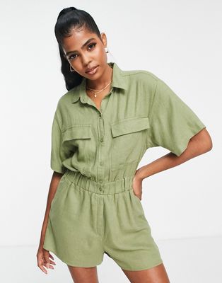 Abercrombie & Fitch knot front relaxed romper in green