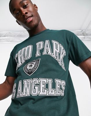 Abercrombie & Fitch retro prep Echo Park print T-shirt in dark green