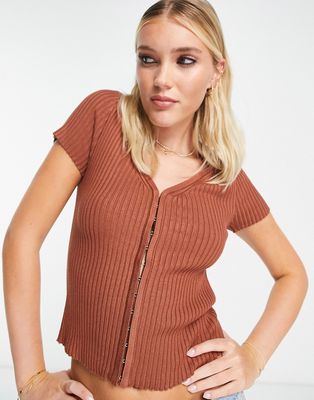Abercrombie & Fitch short sleeve cardi top in brown