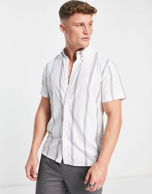 Abercrombie & Fitch summer stripe short sleeve shirt in white