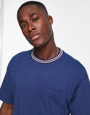 Abercrombie & Fitch tipped neck pocket oversized t-shirt in mid blue